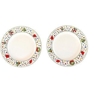 Block Basics Vintage Set of 2 Christmas Party Festive Dinner Plates. 1995.